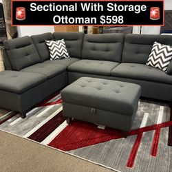 New Sectional With Storage Ottoman 