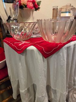 Two Large Glass Serving Bowls