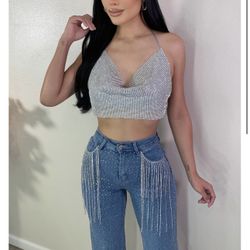 Rhinestone Crop Top