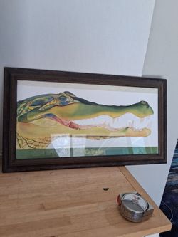 Lori Lamont caiman alligator picture framed art picture