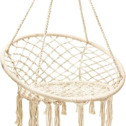 Hanging Hammock Chair, Macrame Hanging Chair 330 Pounds Capacity, Cotton Rope Handwoven Tassels Porch Swing Chair for Bedroom, Living Room, Yard, Gard