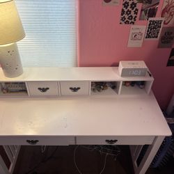 White Wooden Kids Desk With Drawers 
