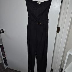 Black Pinstripe Jumpsuit