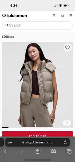 LULULEMON LIGHT GREY Wunder Puff 600-Down-Fill Cropped Vest SIZE 2