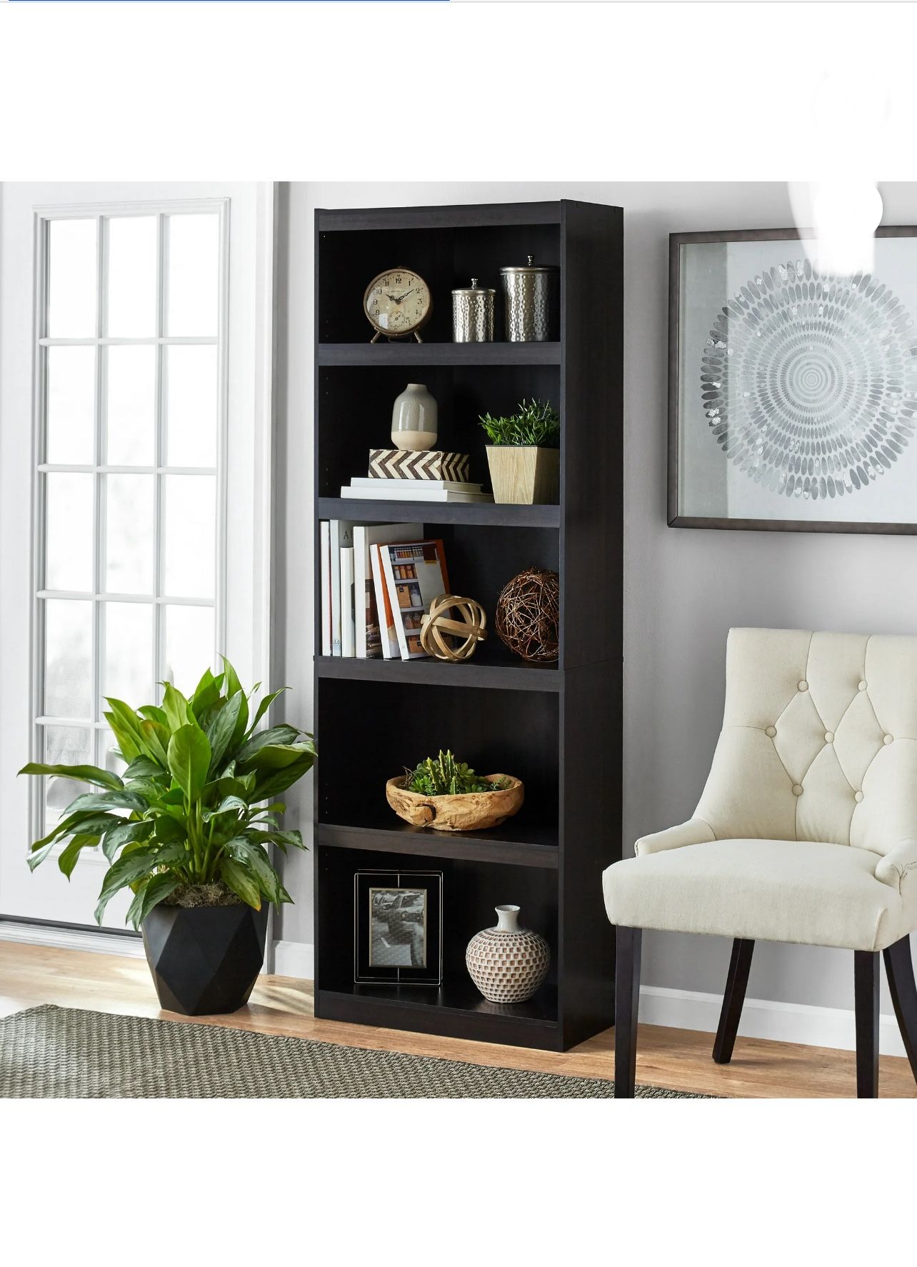 📚 5-Shelf Bookcase in Espresso Finish – Adjustable & Durable Storage, New in Box 📚