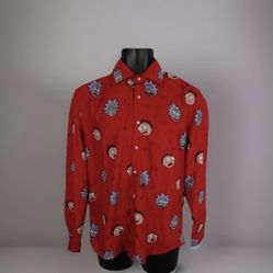 Rick And Morty Men’s Red Winter Collared Button Up Snowflake Shirt Suitmeister