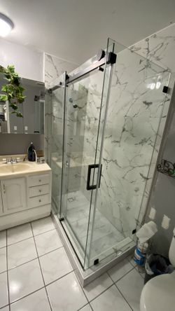 New L-shape Customized Shower Door Sliding Matt Black 