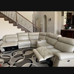 Sectional Sofa (Martino Beige Leather - 2 Edge Seats are Power Recliners)