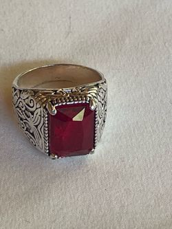 Vintage Handmade Turkish Signet Ring For Men Women Ancient Silver Color Carved Ring Red Yellow Zircon Inlay Punk Motor Biker