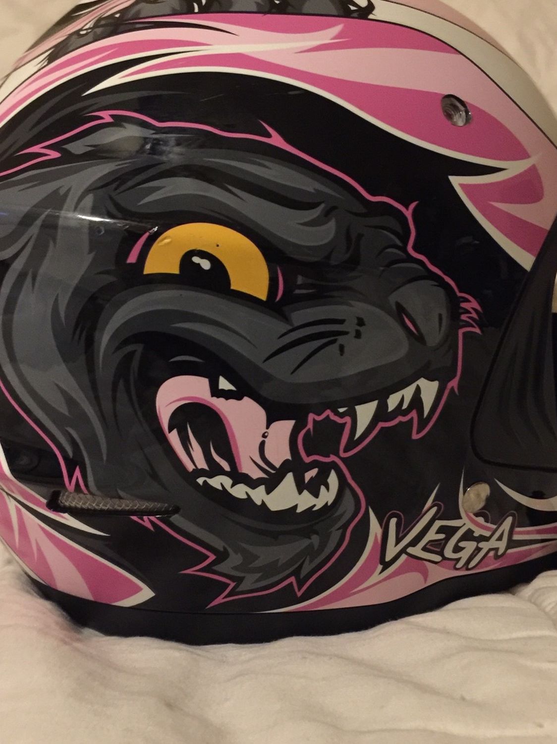 Vega Viper JR. (Size Medium) pink with silver flames Dirtbike Riding Helmet.