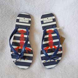 KATE SPADE Nova Lobster Flip Flops Flat Sandals French Navy Thongs Size 7 , 8