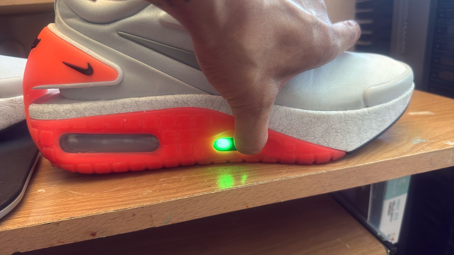 Nike adapt auto max size 11 Marty McFly, running shoes adjustable lacing- just charged all the way up