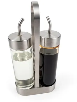 Oil and Vinegar Dispenser Set - Stainless Steel & Glass - Soy Sauce Bottles