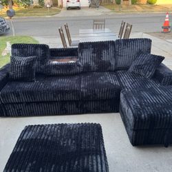 Sectional Couches ( Corduroy ) Black And Gray Color 