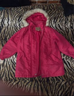 Vintage Strawberry Red Parka with Genuine Fox Fur Trim – Size 12