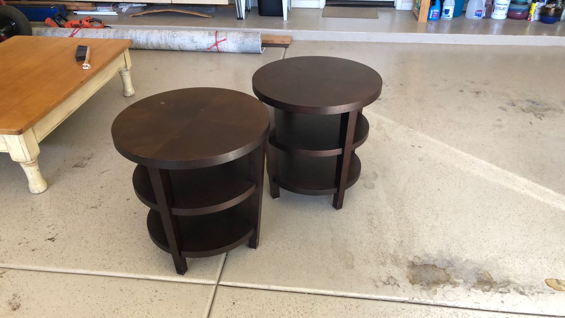 Round Solid Wood End Tables (pair)