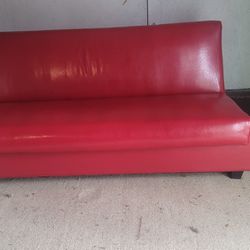 Red Leather Futon With Pull Out Drawer.