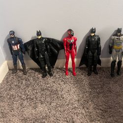 Title Lot of 5 Superhero Action Figures 12-Inch - Batman, Captain America, Red Ranger - Used