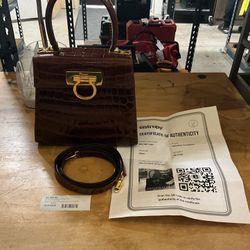 Salvatore Ferragamo Crocodile Gancini 2-Way Top Handle Bag W/ Strap 