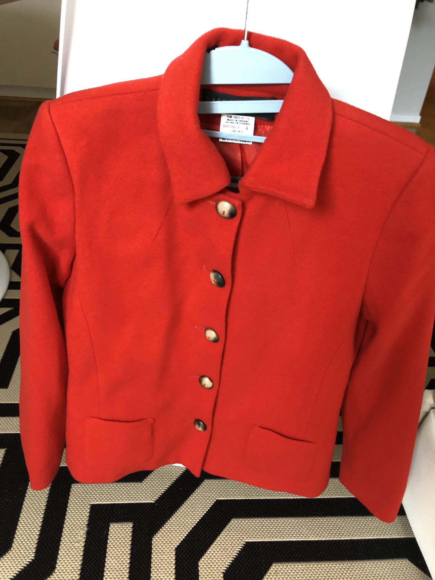 Women’s Size 4 Red Wool Jacket, New