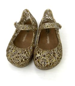 Mini Melissa Shoes Baby 2 Girls Mary Jane Campana Gold Metallic Strap Flat +