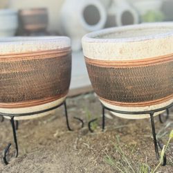 2x$35 Mexican Clay Pots With Stands 