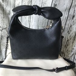 LV Louis Vuitton Black Handbag Cow Leather Metal Chain women bag
