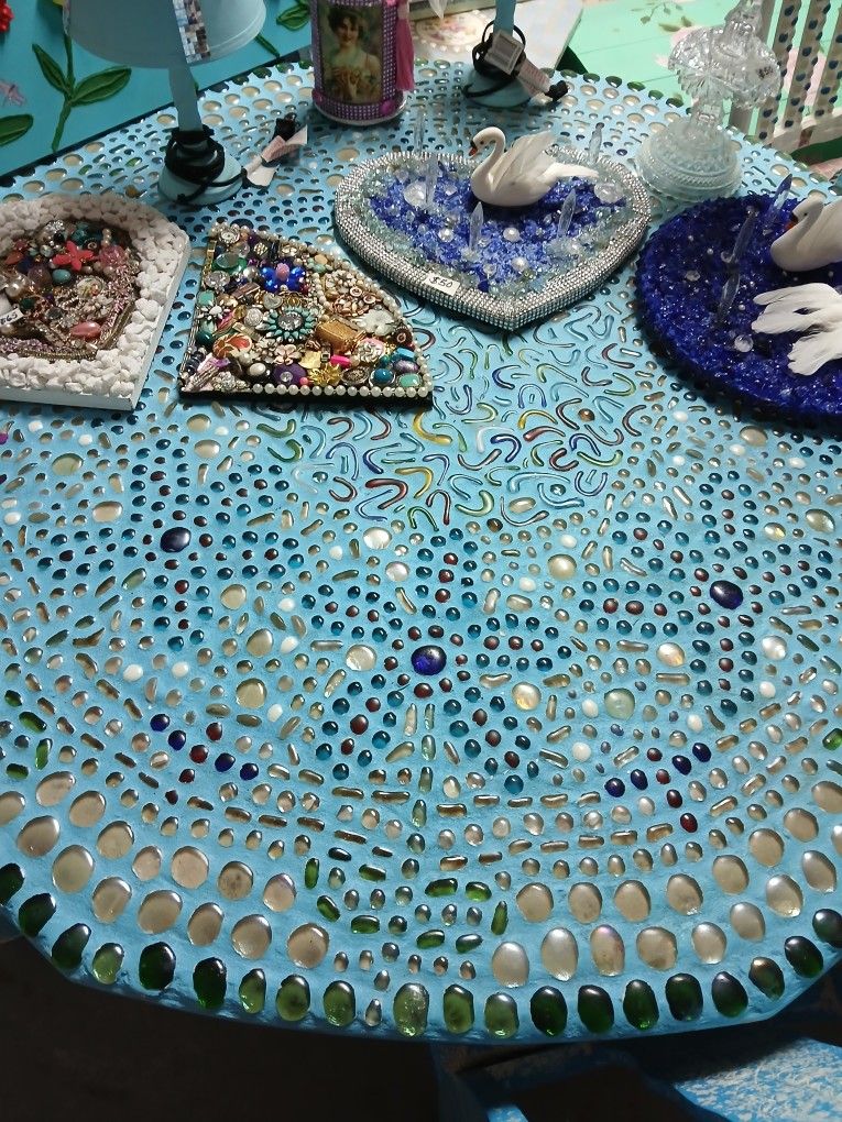 Large BLUE Mosaic Table And 4 Chairs