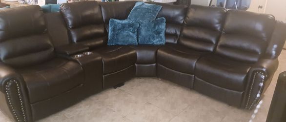Brown leather sectional
