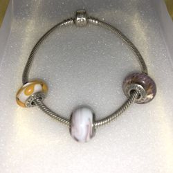 PANDORA SILVER BRACELET W/ 3 Silver Charms 8in