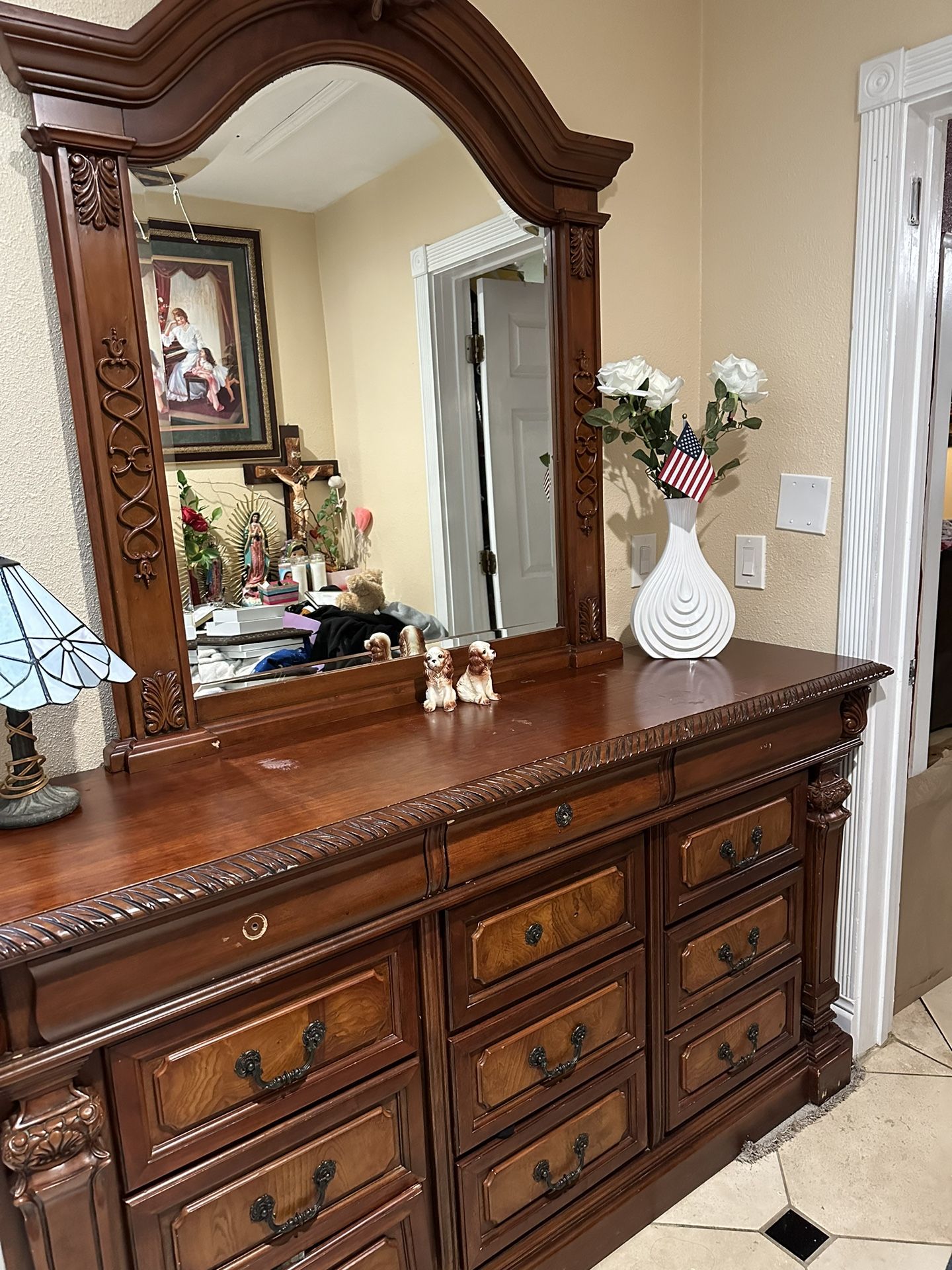 Wooden Dresser & Mirror