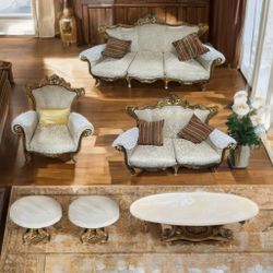 Elegant Living Room Set With Marble Top Tables