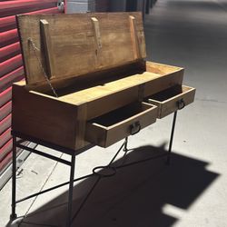 Rustic Pine Wood & Iron Console Table