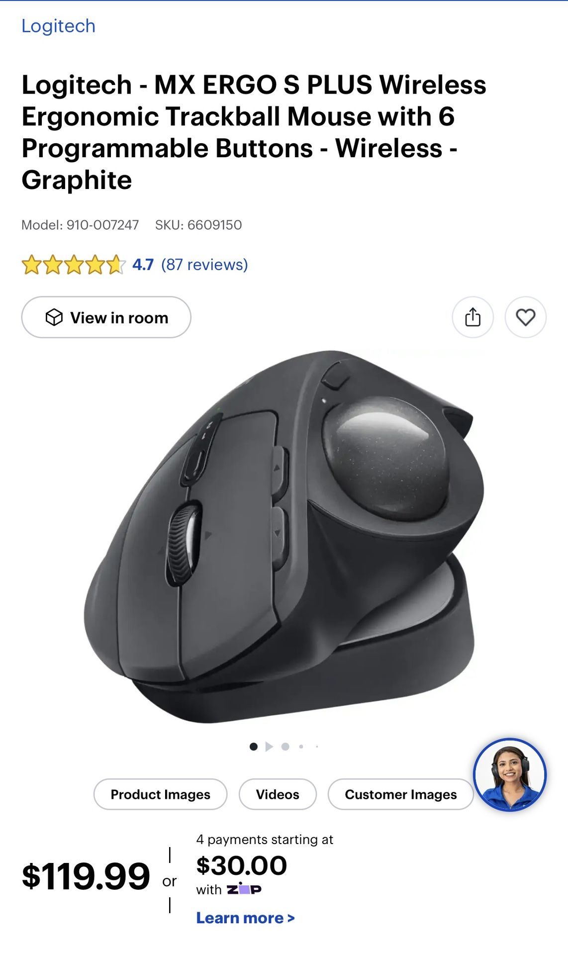 Logitech MX Ergo S Plus Wireless Trackball Mouse With 6 Programmable Buttons With Travel Case