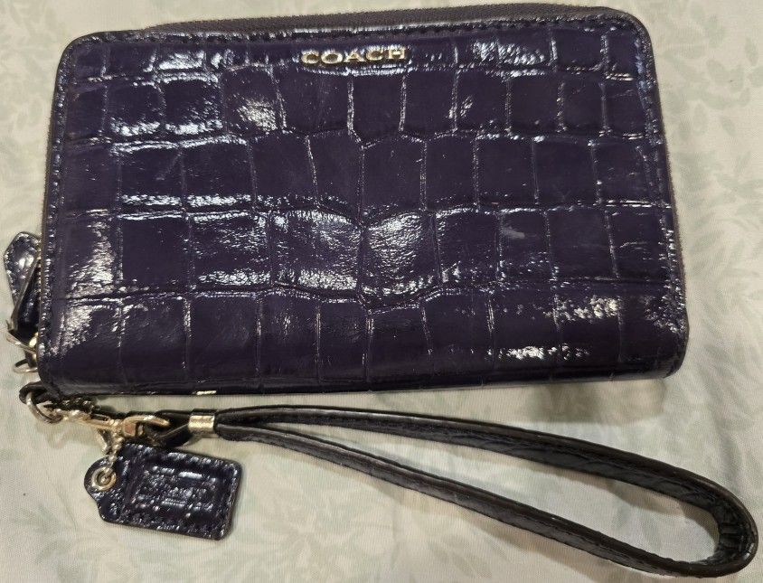 Coach Purple Crocodile Leather Wristlet