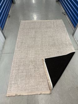 Beige Area Rug with Fringe Trim