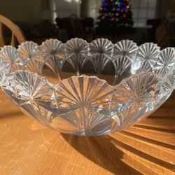 Large Antique Crystal Glass Bowl Scalloped Edging Gorgeous 