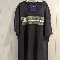 Champion Box Logo Camo Green Black Short Sleeve TShirt Men’s Size Medium
