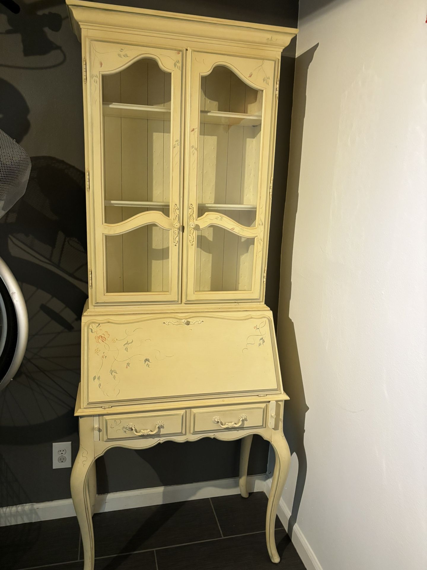 Vintage Ethan Allen Secretary Desk & Hutch – French Country Style – Solid Wood