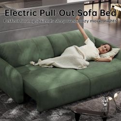Electric Pull Out Sofa Bed, 98.5" Big Sleeper Sofa Couch with 4 USB Charging Ports Thick Backrest Comfortable 3-Seater Couch Modern Minimalist Sofa fo