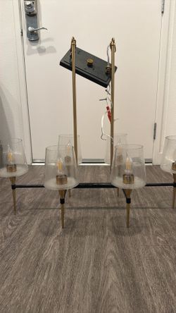 Mid-Century Modern Minimalist Chandelier with Brass Accents