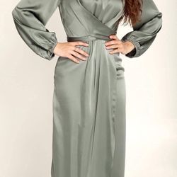 Green satin dress wrap