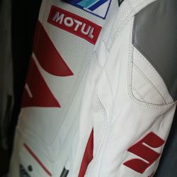 White  Leather Suzuki Racibg Coat