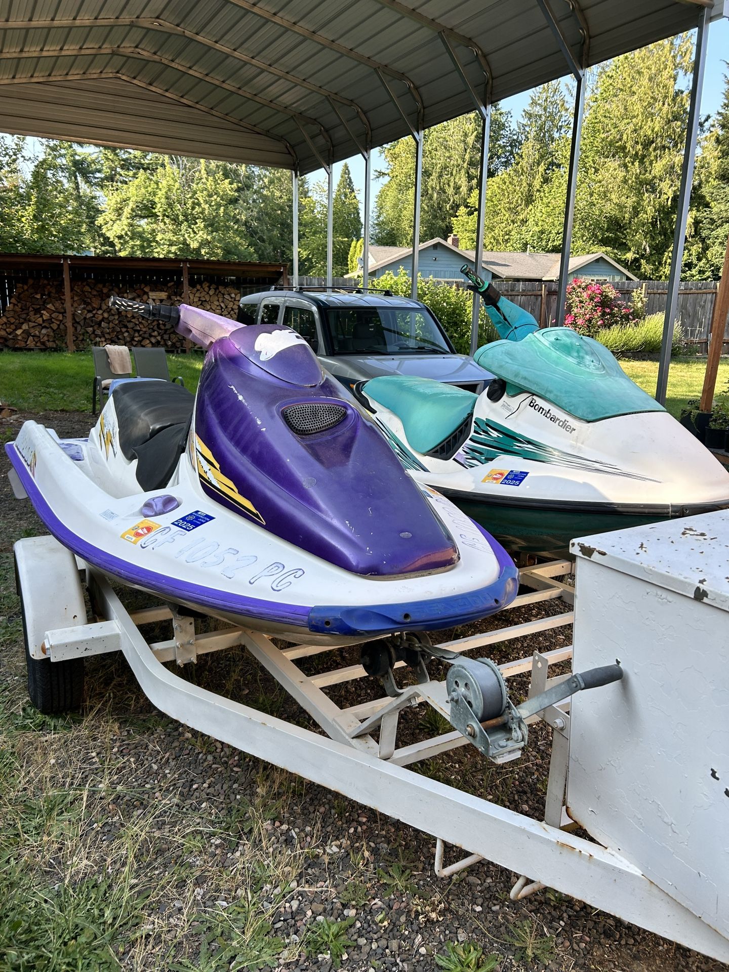 96 & 97 Seadoo Jetskis With Double Ski Trailer