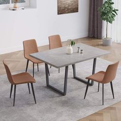 [Table Damaged] 5-Piece Dining Table Set, 42.9" Modern Dining Table and Leather Dining Chairs for Kitchen Dining Room (Table + 4 Brown Chairs)