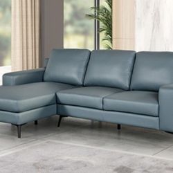 Brand New Blue Leather Modern Style Sectional Sofa 