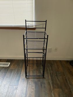Metal shelves.