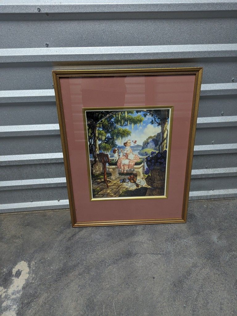 Scott Gustason Matter & Framed 19" x 22" Little Miss Muffet Signed #682/950 Vintage HTF 1998
