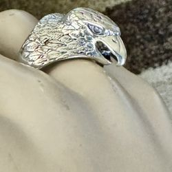 Nice Vintage LARGE ESTATE MEN'S 3-D 925 STERLING SILVER EAGLE'S HEAD RING, SIZE 11.5