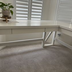 L Shaped White Desk With A Drawer 